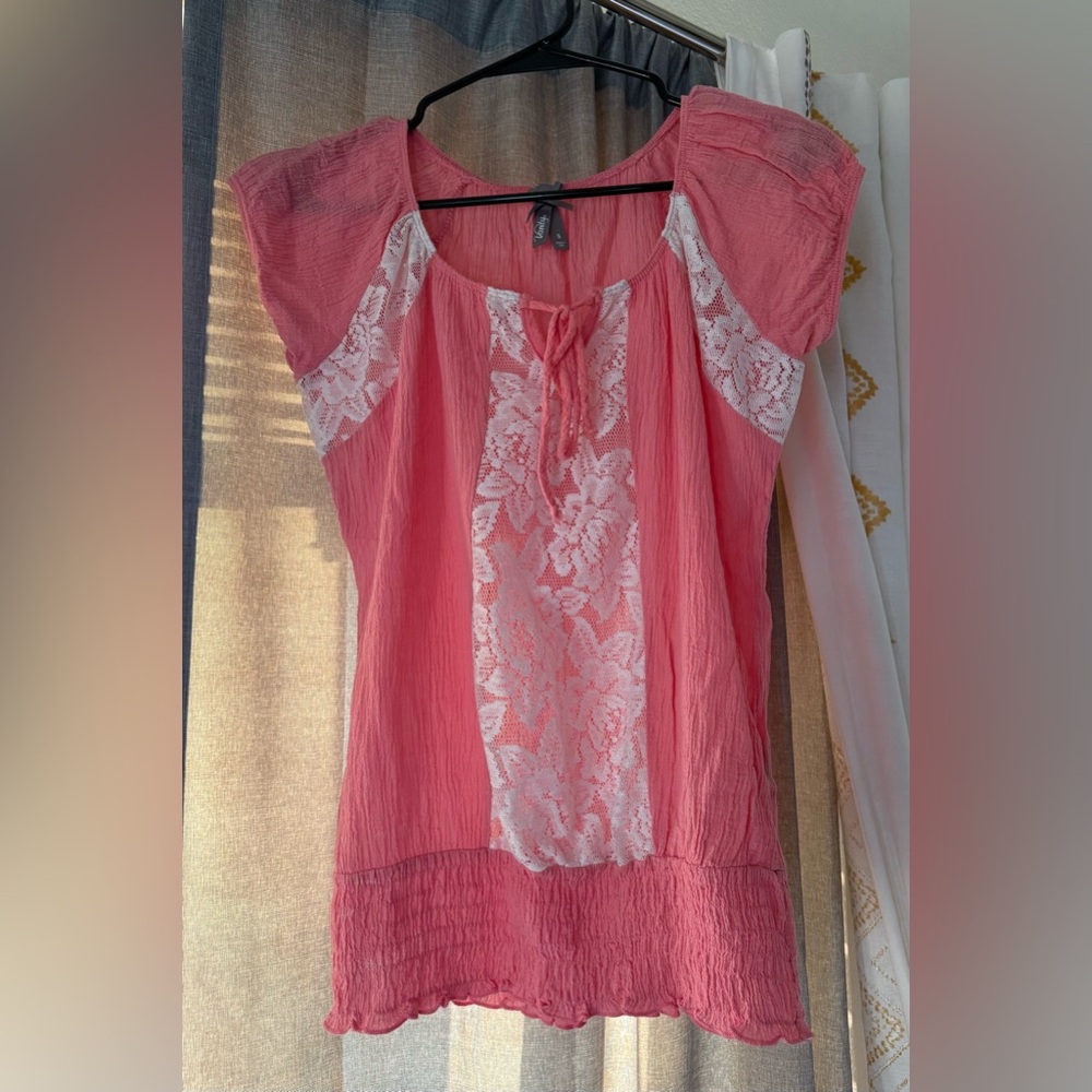 Vanity Pink and White Lace Blouse